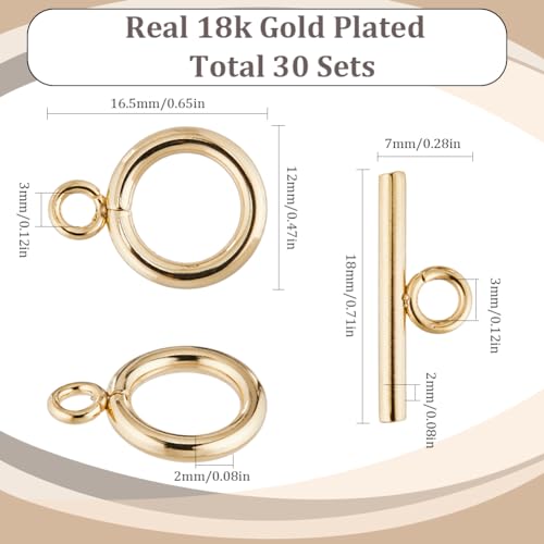 SUNNYCLUE 1 Box 30 Sets Real 18K Gold Plated Clasps Toggle Clasps Bulk T-Bar and O-Ring Links OT End Stainless Steel Toggle Clasp for jewellery Making Clasps Connectors DIY Crafts Necklace Bracelet - Image 2