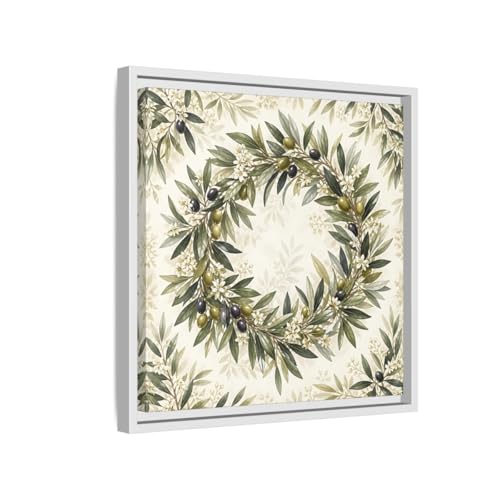 Tableau olive leaves texturé premium avec cadre blanc 40x40 cm d'art mural