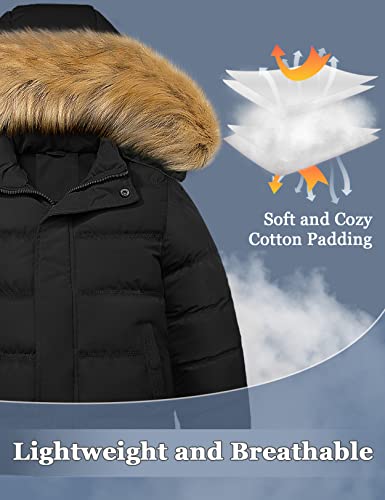Szory Boy's Thicken Parka Coat Winter Warm Jacket With Removable Fur Hood (Black-1,14/16) #TOP6