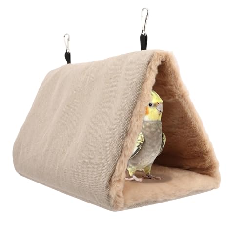 Image of Litewoo Bird Nest Bed for Parrot Warm Winter Hanging Hammock Hut, L, Beige | Soft plush cotton, sleeping hideaway for small-medium bird /parakeet /cockatiel, dual entrance, acrylic base, 11.4x7.5x7.5in