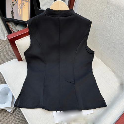 Chaleco de satén bordado para mujer con botones de rana estilo oriental primavera 2
