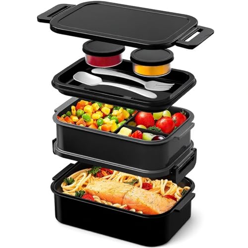 WayEee Lunchbox voor volwassenen, 2130 ml, groot volume, bento box, lekvrij, broodtrommel voor volwassenen, BPA-vrij, voor kantoor, school (zwart)
