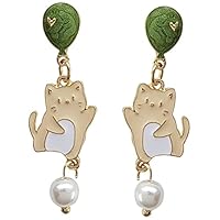 Ipetboom 1Paar Perlen Katzenohrringe Für Frauen Imitation Pearl Dangle Ohrringe Drop Ohrringe Im Süßen Katzen Design Für Besondere Anlässe