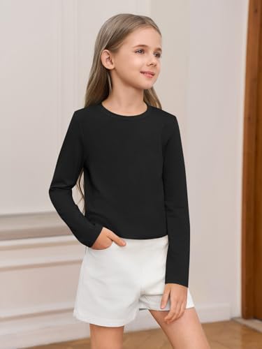 Haloumoning Girls Crop Tops Long Sleeve T Shirts Kids Crewneck Slim Fit Basic Tee for 5-14 Years4