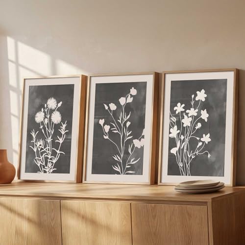 Image of kotart Aesthetic Botanical Art Home Decoration Painting | Floral Paintings With Frame For Living Room Bed Room Hotel Wall Decor Digital Reprint Set of 3 (35x37 Inch)