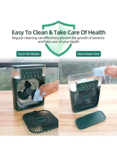 Image of Portable Mini Air Cooler Fan with Water Mist Spray | 3 Wind Speeds | 600ml Tank | 7 Colour LED Light | USB Rechargeable | Desktop Humidifier