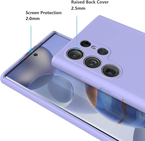 Image of Elzzi for Samsung Galaxy S23 Ultra Phone Case Liquid Silicone, Cute Thin Slim Soft Rubber TPU Plain Smooth Gel Back Cover for Women Girl Men, Matte Solid Protective & Shockproof Bumper Purple