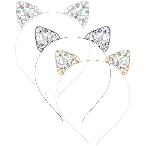3 Pieces Rhinestone Cat Ear Headbands Cover