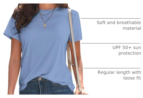 Image of KevaMolly Basic T Shirts for Women UPF 50+ Short Sleeve Casual Summer Tops Trendy Solid Loose Fit Crew Neck Tees Tshirt