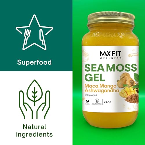 MAX FIT Sea Moss Gel Maca Ashwagandha 24oz Wildсrafted Gold Sea Moss Gel from Saint Lucia | 92 Vitamins and Minerals | Pure Raw+Non-GMO