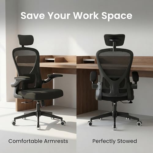 Image of Monhey Office Chair Ergonomic Desk Chair with Lumbar Support&Headrest&Flip-up Arms Height Adjustable Rocking Swivel High Back Computer Chair Warm Taupe Mesh Study Chair (10black)