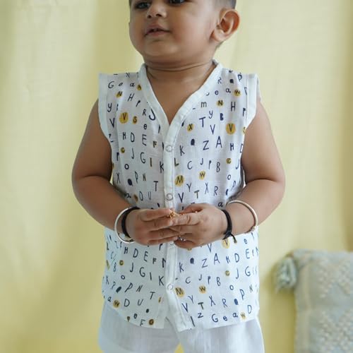 Image of The Boo Boo Club Organic Cotton Baby Jhabla | Pack of 4 Newborn Sleeveless Jabla | Infant Summer Wear | Soft & Breathable Muslin Fabric | Easy Button Closure Vest