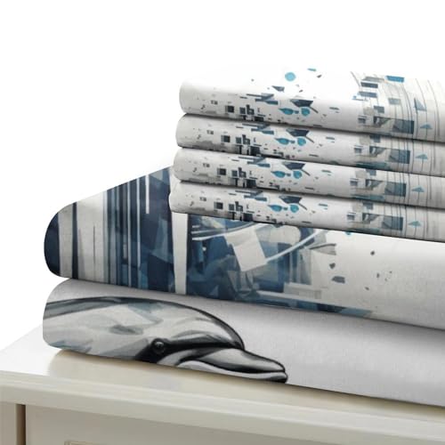Housse couette imprimé dauphin 3D microfibre parure de lit animaux marins - 6