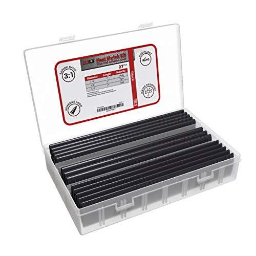 27 Pc Large Diameter Dual Wall Adhesive Heat Shrink Kit - 3:1 Shrink Ratio - Black #TOP22
