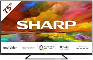 SHARP 4T-C75EQ3KM2AG 75-Inch 4K UHD Quantum Dot Frameless Android Smart TV with Freeview HD, Google Assistant, Chromecast, 4 x HDMI, 2 x USB & Bluetooth, QLED TV  Black