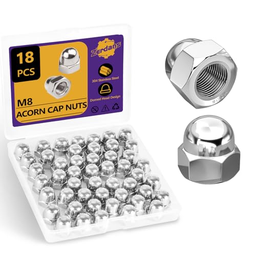 18 Pcs M8(8mm) Dome Cap Nut, Metric Hex Dome Cap Nuts 304 Stainless Steel, Acorn Thread Hex Cap Head for Indoor Outdoor Motorcycle Bicycles Furniture Kit