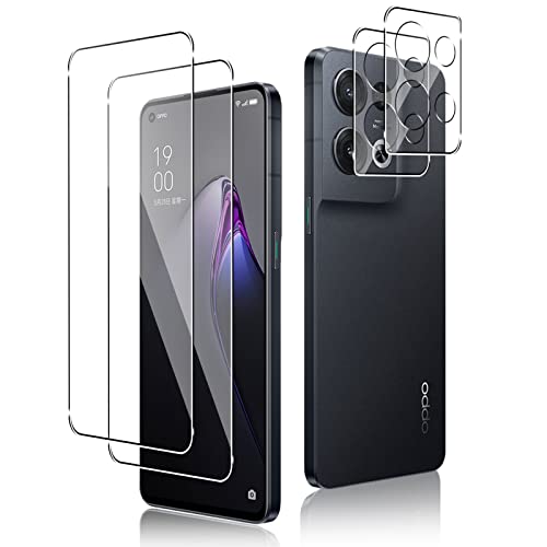 Funrae [2+2 Pièces] Verre Trempé pour Oppo Reno 8 Pro 5G + Caméra Arrière Protecteur, [9H Dureté] Sans Bulles, Anti-Rayures, HD Ultra Résistant Film Protection écran Vitre Trempé - Transparent Cover