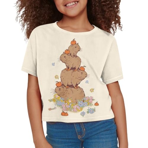 Image of Girls Crop Tees Crew Neck Casual Short Sleeve T Shirts Kids Loose Soft Comfortable Tees Blouses Shirt for Little Girl