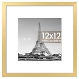 upsimples 12x12 Picture Frame, Display Pictures 8x8 with Mat or 12 x 12 Without, Wall Hanging Square Frames, Gold, 1 Pack