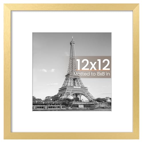Image of upsimples 12x12 Picture Frame, Display Pictures 8x8 with Mat or 12 x 12 Without, Wall Hanging Square Frames, Gold, 1 Pack