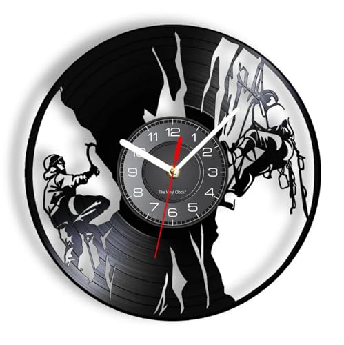 Image of EVANEM Wall Clock Silent Non-ticking 12Inch Rock Climbing Vinyl Album Re-purposed Record Clock Climb Mountain Extreme Outdoor Sports Retro Wall Watch Climbers Gift