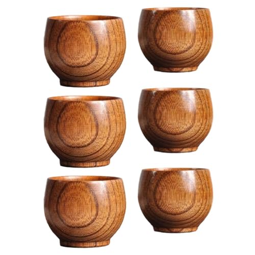 Set Of 6 Simple And Elegant Wood Drinkware Set Handcarved Wood Creative Pattern Wood Solid Drinkwares