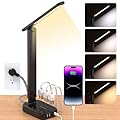 Power Strip with LED Desk Lamp, 3 Outlets 4 USB Ports(2 USBC) 4 Modes 5 Level Touch Lamp Small Desk Lamp for Home Office Bedroom Bedside, Study Reading Light, 5ft Extension Cord, Dorm Room Essentials