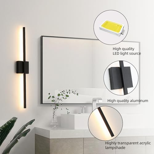 Image of Wall Sconces Set of Two, 28 Inch Dimmable LED Wall Sconce Modern Black Sconces Set of 2 for Bathroom, Living Room, Bedroom, Hardwired 3000K (2 Pack)