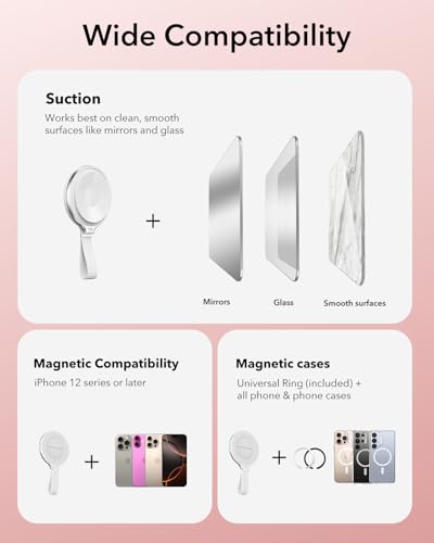 ESR for MagSafe Suction Mount, Sticky Phone Grip, Magnetic Phone Suction Grip, Silicone Suction Cup Phone Mount, Hands-Free Mirror Phone Holder for iPhone 17 16/Android/S25/Google, TikTok/Video, White - image 6