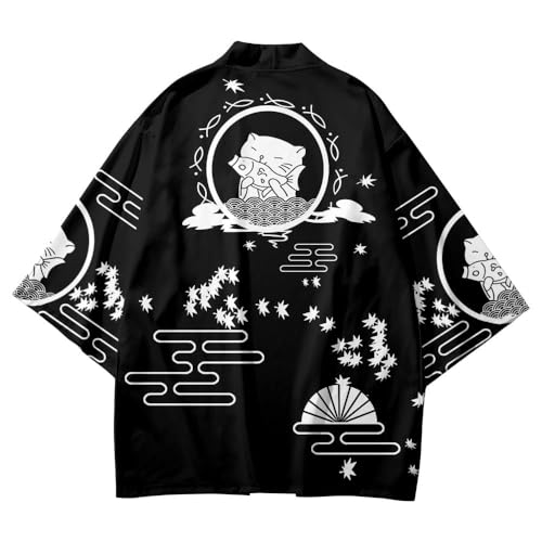 Image of LAI MENG FIVE CATS Women's Funny Cute Cat Cardigan Lightweight Kimono Loose Cover up Blouse Tops