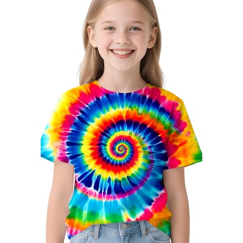 Image of Kids Neon Tie Dye Shirt for Boys Girls Tie-Dye T-Shirt Hippes Tshirt Senior Children Tee Size 6-16 Years Age