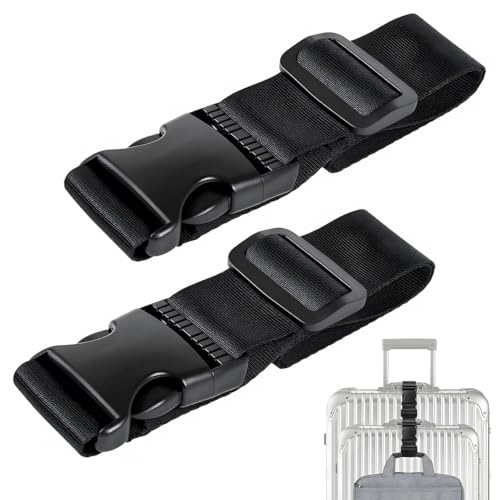 uadbau Luggage Straps for Suitcases TSA Approved Straps with Buckles Adjustable Luggage Connector Straps for Suitcases - Connect 3 Luggages Fanny Pack Extender Strap (2pcs Black)