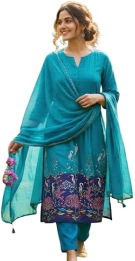 Nirali Fashions Designer Pure Mul Chanderi Frock Style Kurti Set for Women | Handcrafted Thread, Zari, Moti & Real Mirror ...