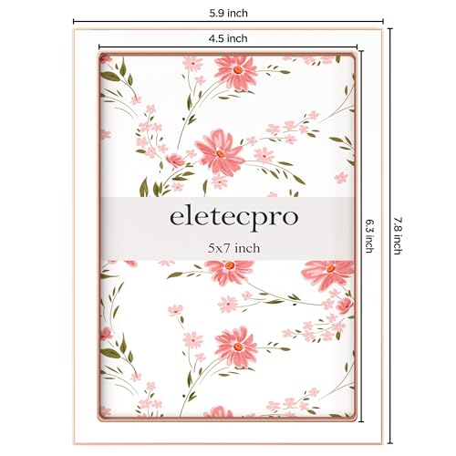 Image of eletecpro 5x7 Enamel Picture Frame Set of 2 with Real Glass Cover, Cute Photo Frame with Rose Gold Metal Edge, Horizontal and Vertical Display Pictures 5 by 7 for Tabletop and Wall Decor, White