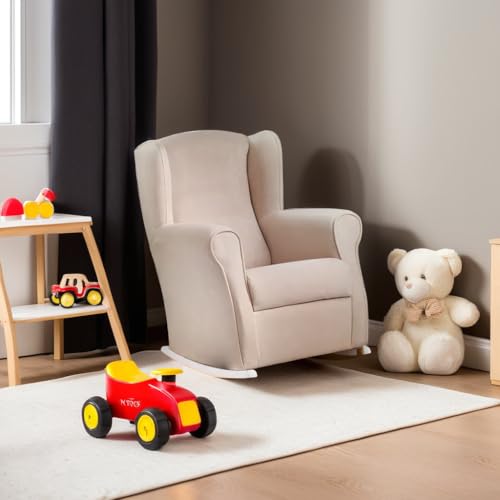 Sillonea - Stillsessel Rom - Ergonomischer Stillstuhl | Babysessel mit fleckenabweisendem Stoff | Beige und weiß lackiertes Holz | Maße: 96 x 74 x 77 cm