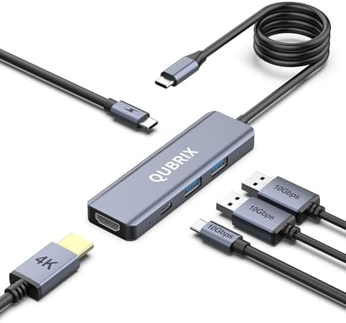 USB C 5 in 1 HUB,10Gbps USB-C/A 3.2 Ports, 4K HDMI 30Hz,100W PD Fast Charging,Compatible for MacBook Pro/Air, Dell XPS, iPad Pro Aluminum Splitter,Surface Pro,Thunderbolt Laptops