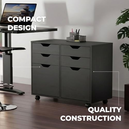 Image of Winsome Halifax Mobile Storage Cabinet with 2 Doors & 4 Drawers, Black