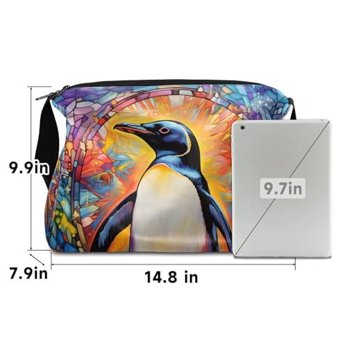 Leather Travel Duffle Bag for Women Men, Glass Painting Penguin Cute Small Sports Gym Bag Weekender Overnight Bags Underseat Carry on Luggage Bags for Airplanes, Personal Item Travel Bag,B-6994