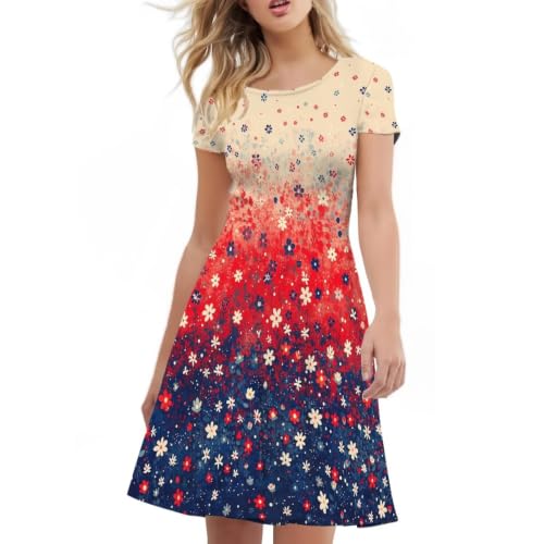 Image of AFPANQZ Womens Casual Summer Lightweight Vintage Dress Short Sleeve Midi Dress Knee-Long Luxury Formal Dress