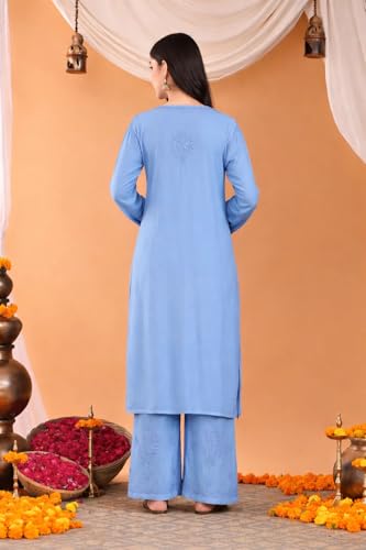 Image of POSHAK CHIKAN STUDIO Women's Hand Embroidered Lucknowi Chikankari Rayon Co-ord Set