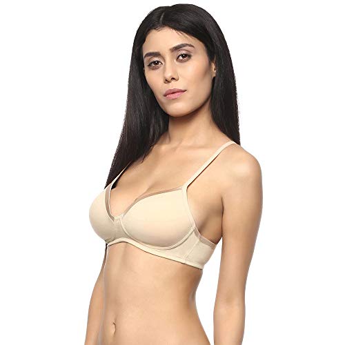 Image of SOIE Women's Solid Semi /Medium Coverage Padded Non-Wired Satin Panelled T-Shirt Bra