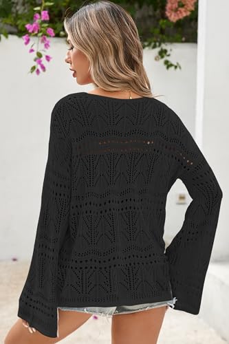 Image of Cakulo Womens Summer Crochet Tops Boho Off Shoulder Sweaters Lightweight V Neck Loose Vacation Resort Wear 2026