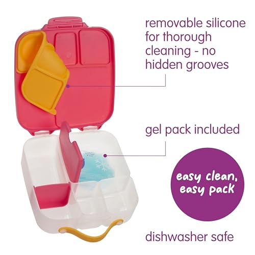 Image of b.box Lunch Box for Big Eaters All Ages - 8.5 Cup Leak Proof Bento Box with 4 Compartments, School Lunch Container with Ice Pack, Dishwasher Safe, BPA-Free, PFAS-Free - Strawberry Shake