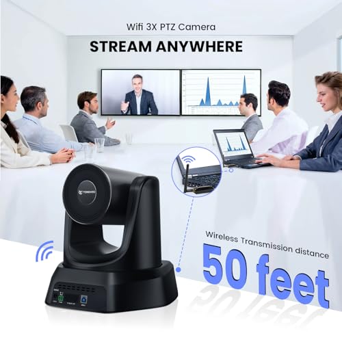 Image of TONGVEO Wireless AI PTZ Camera with Auto-Tracking: Built-in 5.8GHz Receiver for Cable-Free Setup, 1080P 60fps 3X Zoom Conference Camera for Church Services, Online Classes & Hybrid Meetings