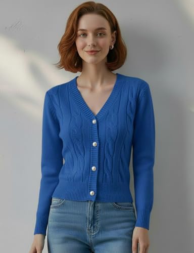 Image of Women's Casual Slim Fit Cardigan Sweaters Long Sleeve Button Down Lightweight Waist Length