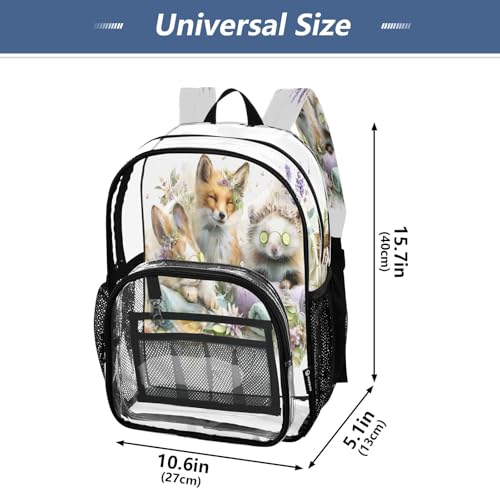 Rabbit Fox Hedgehog Watercolor Clear Backpack Heavy Duty See Through Transparent PVC BookBag for Kids Boy Girl School Work4