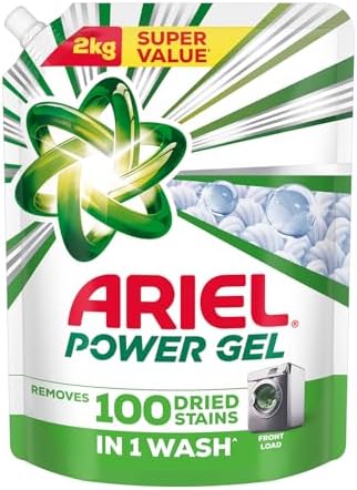 Ariel Power Gel Liquid Detergent for Front Load – 2Kg | Removes 100 Dried Stains in 1 Wash | Faster Dissolving | Long-Lasting Fragrance | Color Protection | At the price of Powders
