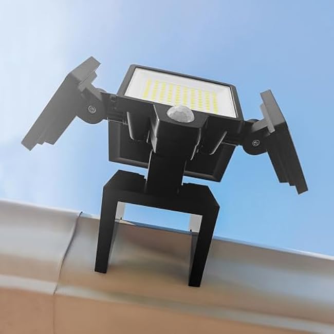 AMS1971 1,000-Lumen Gutter-Mount Triple-Head Solar Security Light, Black
