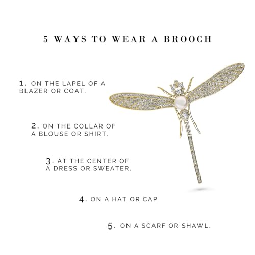 Image of BERRICLE Sterling Silver Dragonfly Button Freshwater Cultured Pearl Fashion Brooch Pin for Women (Yellow Gold Flashed, Rhodium Plated)