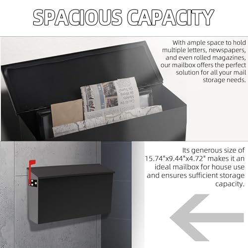 image for TonGass Wall Mount Mailbox for Outside, Metal Wall Mounted Mailbox wit